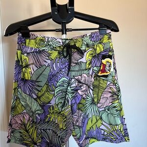 NWT Rip Curl Tropical Leaf Swim Shorts - Purple, Green, Yellow
